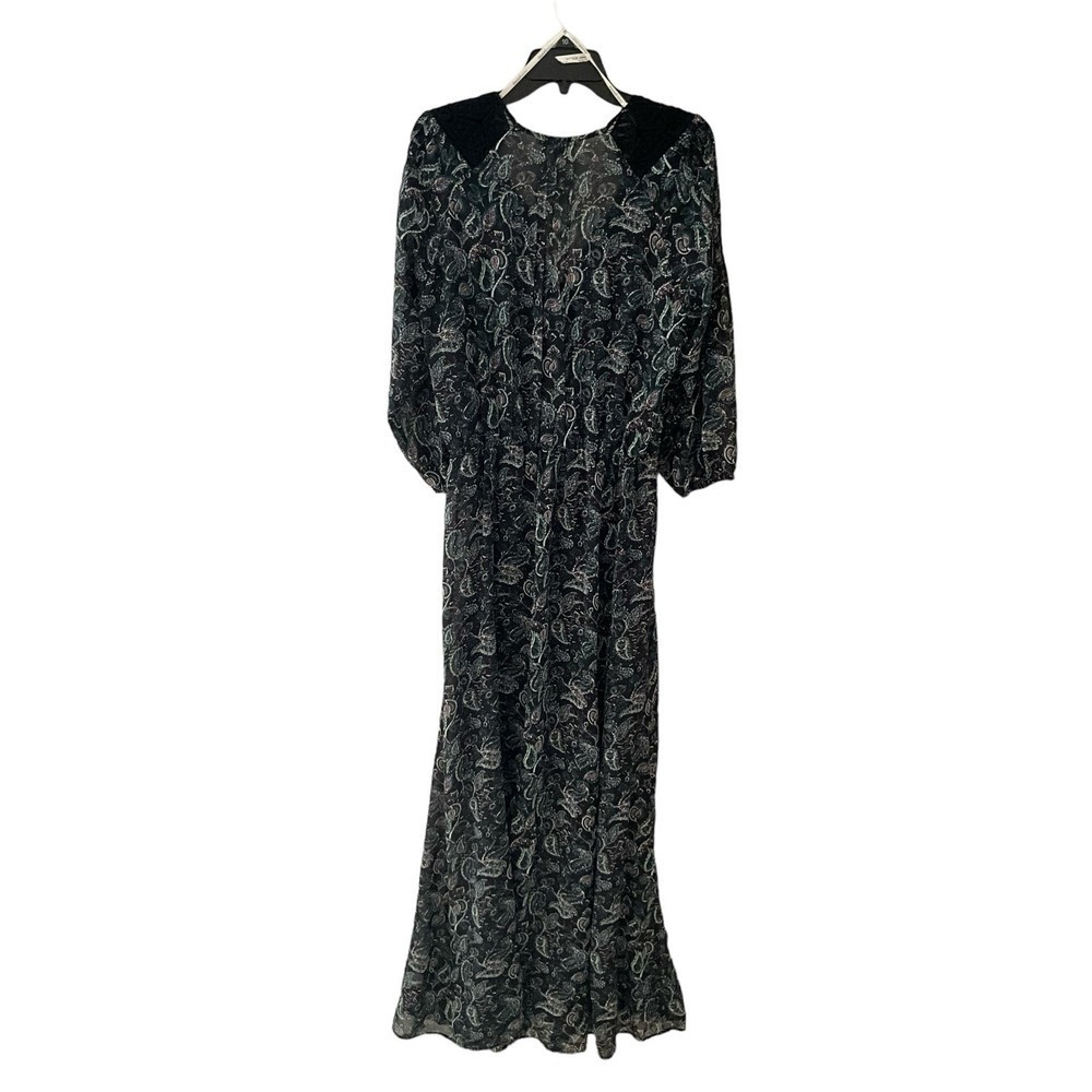 Daniel Rain Maxi Dress Women's Size M Black Paisley Long Sleeve V-Neck Polyester - Picture 2 of 7